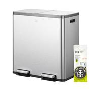 EKO Kitchen Bin, 2 Compartment Recycling Bin, Stainless Steel, 40L+40L | Recycling Compartments, Removable Buckets, Soft-Close Lids, Pedal & Fingerprint-Resistant for Waste & Recycling, Home Kitchen