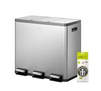 EKO Kitchen Bin, 3 Compartment Recycling Bin, Stainless Steel, 3 X 18L | Recycling Compartments, Removable Buckets, Soft-Close Lids, Pedal & Fingerprint-Resistant for Waste & Recycling, Home Kitchen