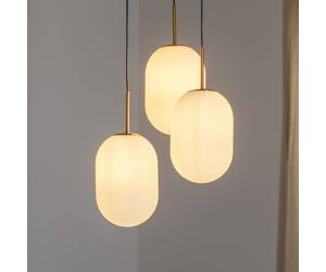 Eko-Light Alias hanging light, metal gold-coloured opal glass, 3-bulb round