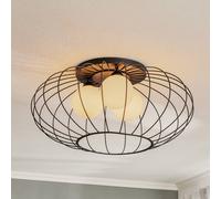 Eko-Light Kronos ceiling lamp, black cage, three opal spheres