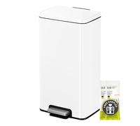 EKO Madison Kitchen Trash Can 30L with Pedal and Soft Close Lid | White Stainless Steel Anti-Fingerprint | Modern and Robust | Large Capacity for Recycling