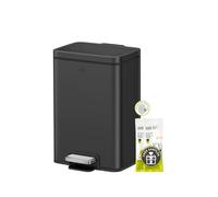 EKO Madison Matte Black 12L / 3.2 Gal Bathroom Trash Can with Lid and Removable Inner Basket, Rectangular Small Step Trash Can