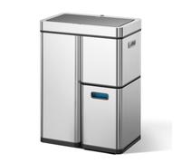 EKO Mirage Plus Waste Separation System with 3 Compartments, 2 x 15 L and 30 L, Recycler Bin with Sensor, 3 Plastic Inner Buckets, Automatic Waste Bin with Lid, Large Kitchen Bin 60 L, Stainless Steel