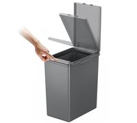 EKO Morandi 20L Kitchen Recycling Bin with Touch-Top Lid, Slim Plastic Rubbish Bin with Recycling Stickers and Easy-Clean Finish, Compact Design for Home or Office, Dark Grey