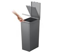 EKO Morandi 30L Kitchen Recycling Bin with Touch-Top Lid, Slim Plastic Rubbish Bin with Recycling Stickers and Easy-Clean Finish, Compact Design for Home or Office, Dark Grey