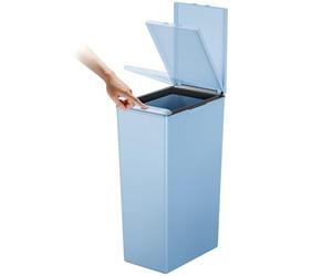 EKO Morandi 40L Kitchen Recycling Bin with Touch-Top Lid, Slim Plastic Rubbish Bin with Recycling Stickers and Easy-Clean Finish, Compact Design for Home or Office, Titanium Blue