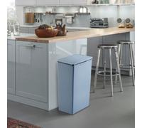 EKO Morandi 30L Kitchen Recycling Bin with Touch-Top Lid, Slim Plastic Rubbish Bin with Recycling Stickers and Easy-Clean Finish, Compact Design for Home or Office, Titanium Blue