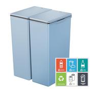EKO Morandi Twin Pack (2 x 30L) Kitchen Bin with Touch-Top Lids, Plastic Double Bins with Recycling Stickers and Easy-Clean Finish, for Home or Office, Titanium Blue