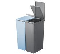 EKO Morandi Twin Pack (2 x 30L) Kitchen Bin with Touch-Top Lids, Plastic Double Bins with Recycling Stickers and Easy-Clean Finish, for Home or Office, Dark Grey & Titanium Blue