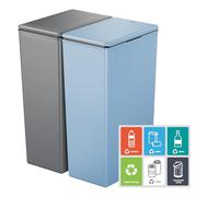 EKO Morandi Twin Pack (2 x 40L) Kitchen Bin with Touch-Top Lids, Plastic Double Bins with Recycling Stickers and Easy-Clean Finish, for Home or Office, Dark Grey & Titanium Blue