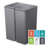 EKO Morandi Twin Pack (2 x 40L) Kitchen Bin with Touch-Top Lids, Plastic Double Bins with Recycling Stickers and Easy-Clean Finish, for Home or Office, Dark Grey