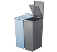EKO Morandi Twin Pack (2 x 40L) Kitchen Bin with Touch-Top Lids, Plastic Double Bins with Recycling Stickers and Easy-Clean Finish, for Home or Office, Dark Grey & Titanium Blue