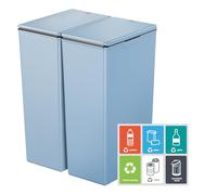 EKO Morandi Twin Pack (2 x 40L) Kitchen Bin with Touch-Top Lids, Plastic Double Bins with Recycling Stickers and Easy-Clean Finish, for Home or Office, Titanium Blue