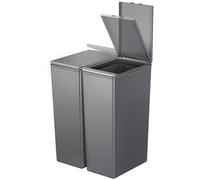 EKO Morandi Twin Pack (2 x 40L) Kitchen Bin with Touch-Top Lids, Plastic Double Bins with Recycling Stickers and Easy-Clean Finish, for Home or Office, Dark Grey