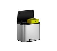 EKO Rubbish Bin 2 Compartments 15L + 15L Essential Stainless Steel Recycling Trash Bin, Ideal for Kitchen, with Pedal and Soft Close Recycling Bins