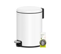 EKO Serene Step Bin, 3L Round Small Trash Can with Removable Inner Liner for Bedroom & Bathroom, Pedal Bin for Rubbish and Waste, White