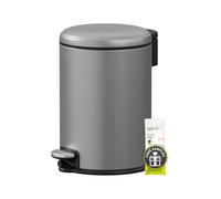 EKO Serene Step Bin, 3L Round Small Trash Can with Removable Inner Liner for Bedroom & Bathroom, Pedal Bin for Rubbish and Waste, Titanium Grey