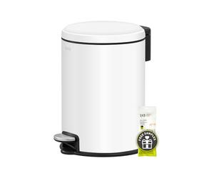 EKO Serene Step Bin, 3L Round Small Trash Can with Removable Inner Liner for Bedroom & Bathroom, Pedal Bin for Rubbish and Waste, White