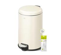 EKO Serene Step Bin, 3L Small Round Step Trash Can with Removable Inner Bucket for Bedroom & Bathroom, Pedal Bin for Rubbish and Waste, Vanilla Steel