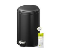 EKO Serene Step Bin, 3L Small Round Step Trash Can with Removable Inner Bucket for Bedroom & Bathroom, Pedal Bin for Rubbish and Waste, Matt Black