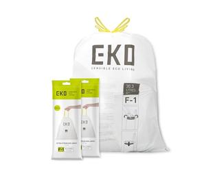EKO Size F-1 Bin Liners For Dual Compartment Kitchen Bins - 18-28 Litre Capacity - Extra Strong Bags with Drawstring Tie Handles - 20 Bags, White (Pack of 2)
