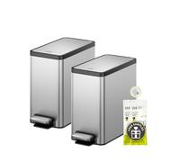 EKO Slim Small Bathroom Trash Can with Lid, Stainless Steel Kitchen Garbage Can with Removable Inner Bucket, 6L / 1.6 Gal 2 Pack Step On Trash Can Combo