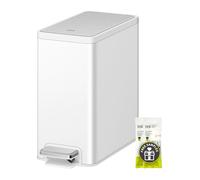 EKO Slim Small Bathroom Trash Can with Lid, Stainless Steel Small Garbage Can with Removable Inner Bucket, 6L / 1.6 Gal, Step On Trash Bin (White)