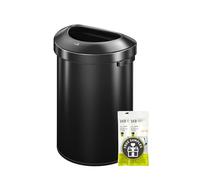 EKO Urban 21 Gallon Semi-Round Open Top Waste Bin, Stainless Steel Half Round Commercial Trash Can for Indoor and Outdoor, Extra Large Garbage Bin for Home, Office, Restaurant, 80L, Matte Black