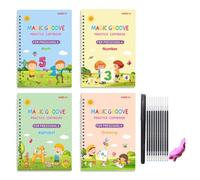Ekoama 4Pcs Magical Handwriting Practice Book Set Letter Number Art Drawing Mathematical Operations Workbook For Preschooler