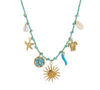 Ekoama Adjustable Knot Rope Chain Necklace With Shell Starfishes/Sun Moon/Sea Horse Pendant For Vacation Jewelry Accessories