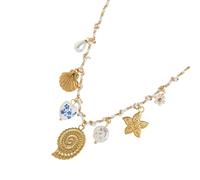 Ekoama Adjustable Knot Rope Chain Necklace With Shell Starfishes/Sun Moon/Sea Horse Pendant For Vacation Jewelry Accessories