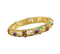Ekoama Artistic Ethnic Enameled Clovers Alloy Bracelet Featuring Drip Oil Craftsmanship Symbolizing Luck Love and Hope
