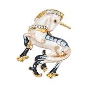 Ekoama Elegant Diamonds Studded White Horse Brooch With Secure Clothing Accessories For Formal Event And Casual Wear