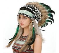 Ekoama Handmade Feathered Headdress Ethnic Indian Kokoshnik Colorful Feathered Tribe Hairband