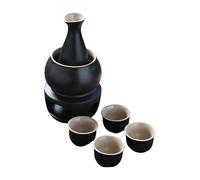 Ekoama Japanese Sake Set With Warmer Pots Ceramic Bottle And 4 Cups Candle Stove Warming Bowl for Cold Hot Sake