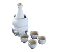 Ekoama Japanese Sake Set With Warmer Pots Ceramic Bottle And 4 Cups Candle Stove Warming Bowl for Cold Hot Sake
