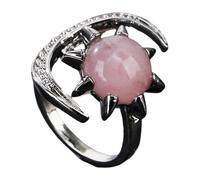 Ekoama Natural Crystal Star Moon Rings With Adjustable Fit For Women Fashion Jewelry Handmade Finger Accessories