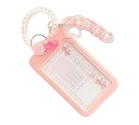 Ekoama Slide Action Card Cover with Spring Cord Waterproof Clear Case for School Office Travel and Daily Keychain Sleeve for Students