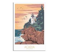EKOAW Acadia National Park Lighthouse Vintage Travel Poster Canvas Wall Home Room Decor Art Poster Painting Picture Print Gift Posters（Frameless） 50x60cm