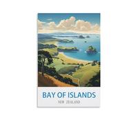 EKOAW Bay of Islands New Zealand Vintage Travel Poster Canvas Print for Living Room, Bedroom, Dorm, Home, Office Wall Decoration 40x50cm