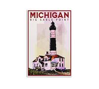 EKOAW Big Sable Point Michigan Vintage Travel Posters Lighthouse Wall Art Picture Print Canvas Art Poster Modern Family Bedroom Decor Posters 40x50cm