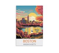 EKOAW Boston Massachusetts Vintage Travel Poster Canvas Art Poster And Wall Art Picture Print Bedroom Decor 30x40cm