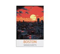 EKOAW Boston Massachusetts Vintage Travel Posters Canvas Art Poster And Wall Art Picture Print Bedroom Decor 40x50cm