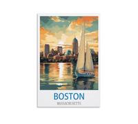 EKOAW Boston Massachusetts Vintage Travel Posters Canvas Wall Art Prints for Wall Decor Room Decor Bedroom Decor 40x50cm