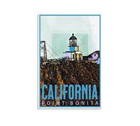 EKOAW California Point Bonita Vintage Travel Posters Lighthouse Wall Art Picture Print Canvas Art Poster Modern Family Bedroom Decor Posters 50x60cm