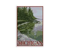 EKOAW Michigan Vintage Travel Posters Lake Wall Art Picture Print Canvas Art Poster Modern Family Bedroom Decor Posters 40x50cm