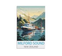 EKOAW Milford Sound New Zealand Vintage Travel Poster Canvas Art Poster And Wall Art Picture Print Bedroom Decor 50x60cm