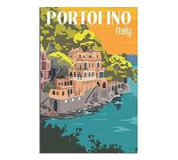 EKOAW Portofino Italy Sunset Vintage Travel Poster Canvas Wall Home Room Decor Art Poster Painting Picture Print Gift Posters（Frameless） 50x60cm