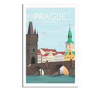EKOAW Prague Czech Republic Bridge Vintage Travel Poster Canvas Wall Home Room Decor Art Poster Painting Picture Print Gift Posters（Frameless） 30x40cm