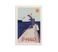 EKOAW Vintage France Travel Poster Saint-Malo Diving Board Canvas Art Poster Picture Wall Decor Painting Posters Decorative Posters 30x40cm